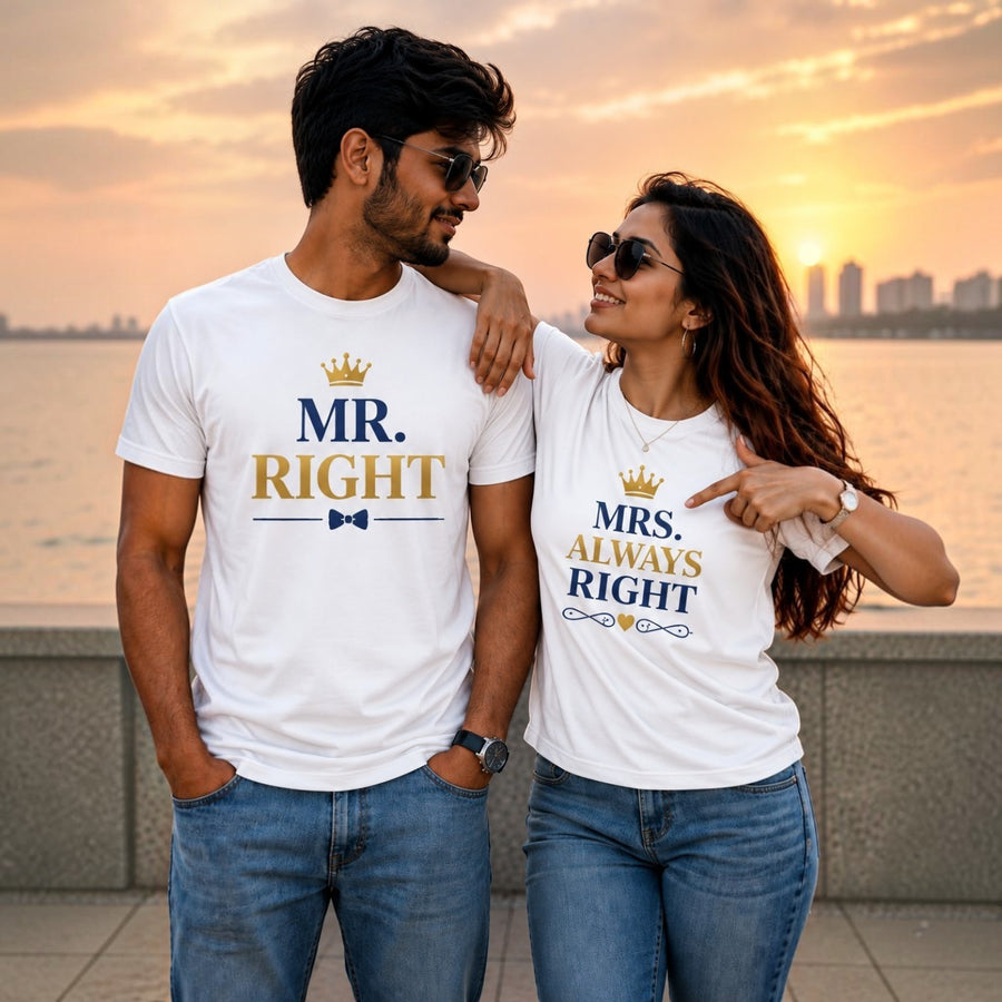 Mr. Right & Mrs. Always Right Couple T-Shirt Pair