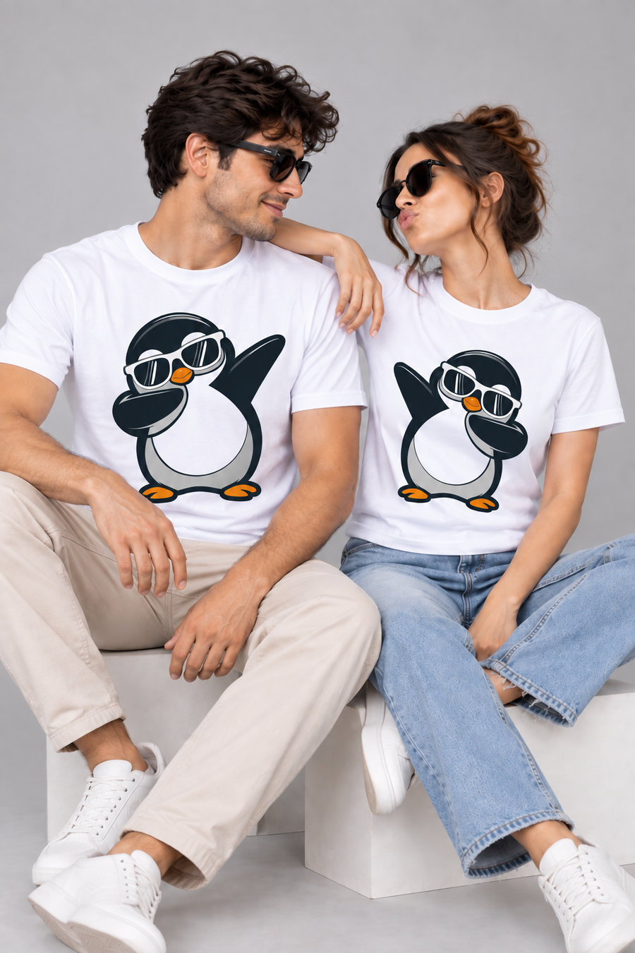 Naughty Penguin Couple T-Shirt Pair