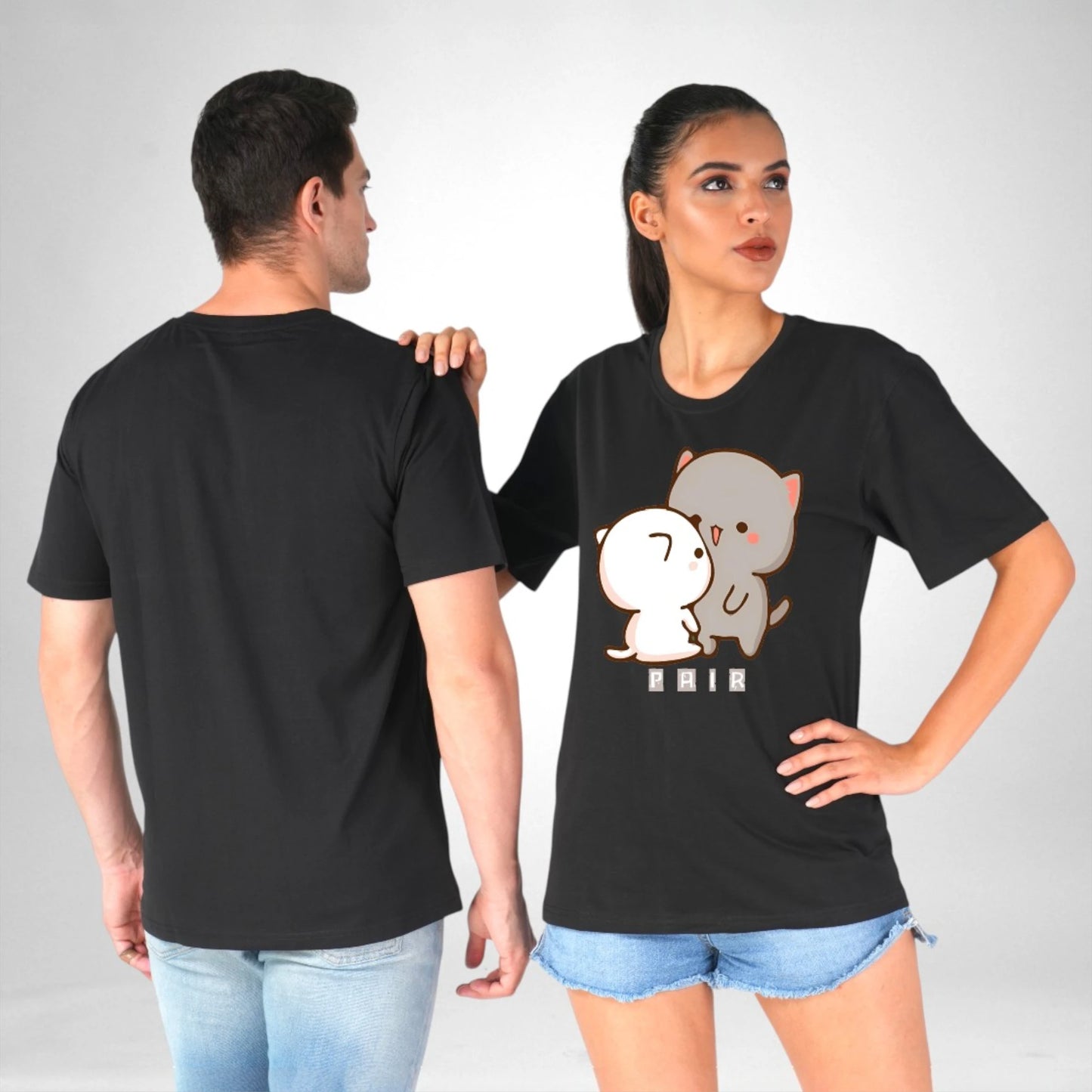 Perfect Pair Couple T-shirt black front-back view