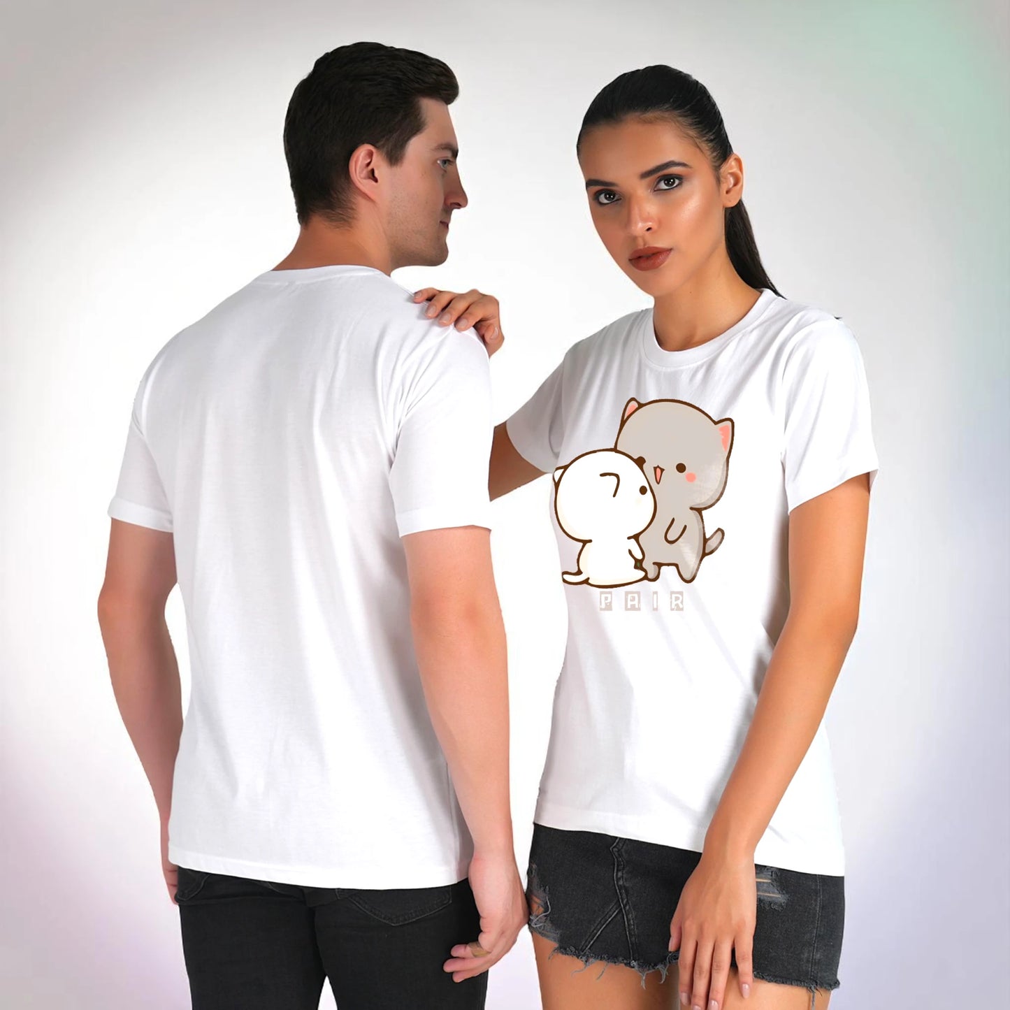 Perfect Pair Couple T-shirt white front-back view