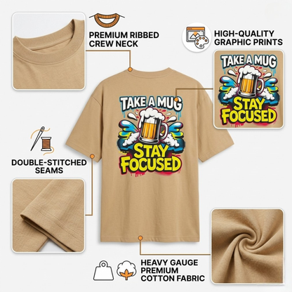 Stay Focused Front & Back Printed Premium Men’s Oversized T-Shirt – Relaxed Fit