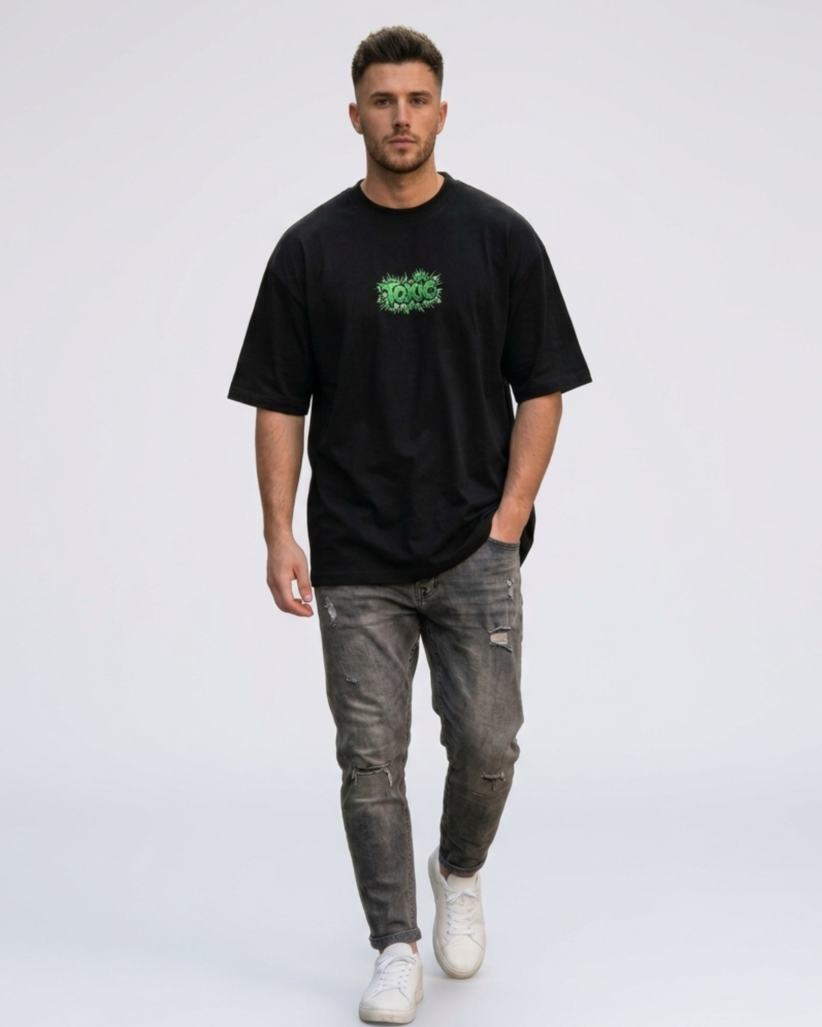 Toxic Front & Back Printed Premium Men’s Oversized T-Shirt – Relaxed Fit