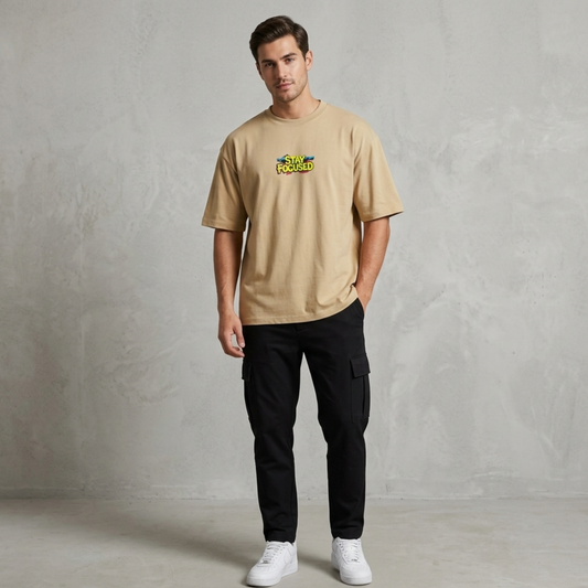 Stay Focused Front & Back Printed Premium Men’s Oversized T-Shirt – Relaxed Fit