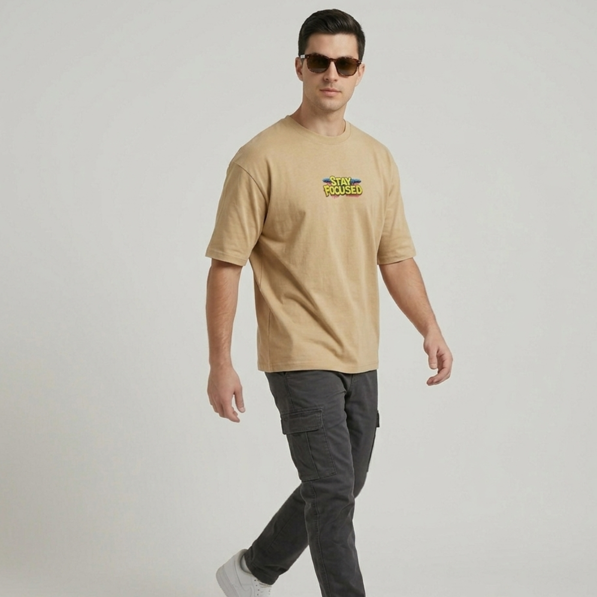 Stay Focused Front & Back Printed Premium Men’s Oversized T-Shirt – Relaxed Fit
