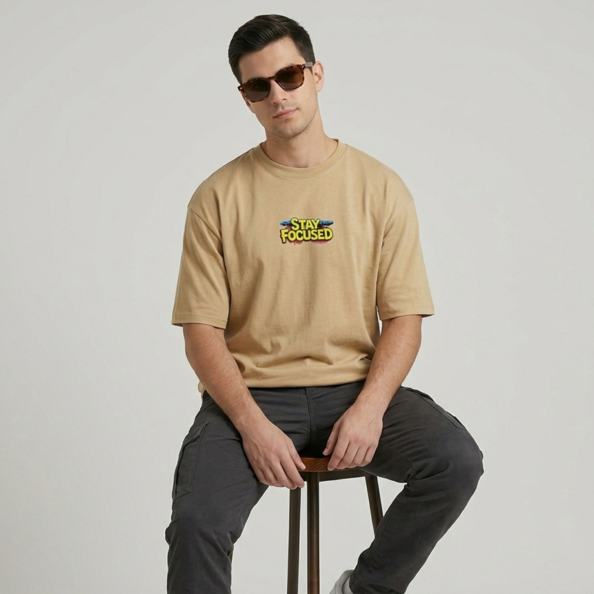 Stay Focused Front & Back Printed Premium Men’s Oversized T-Shirt – Relaxed Fit