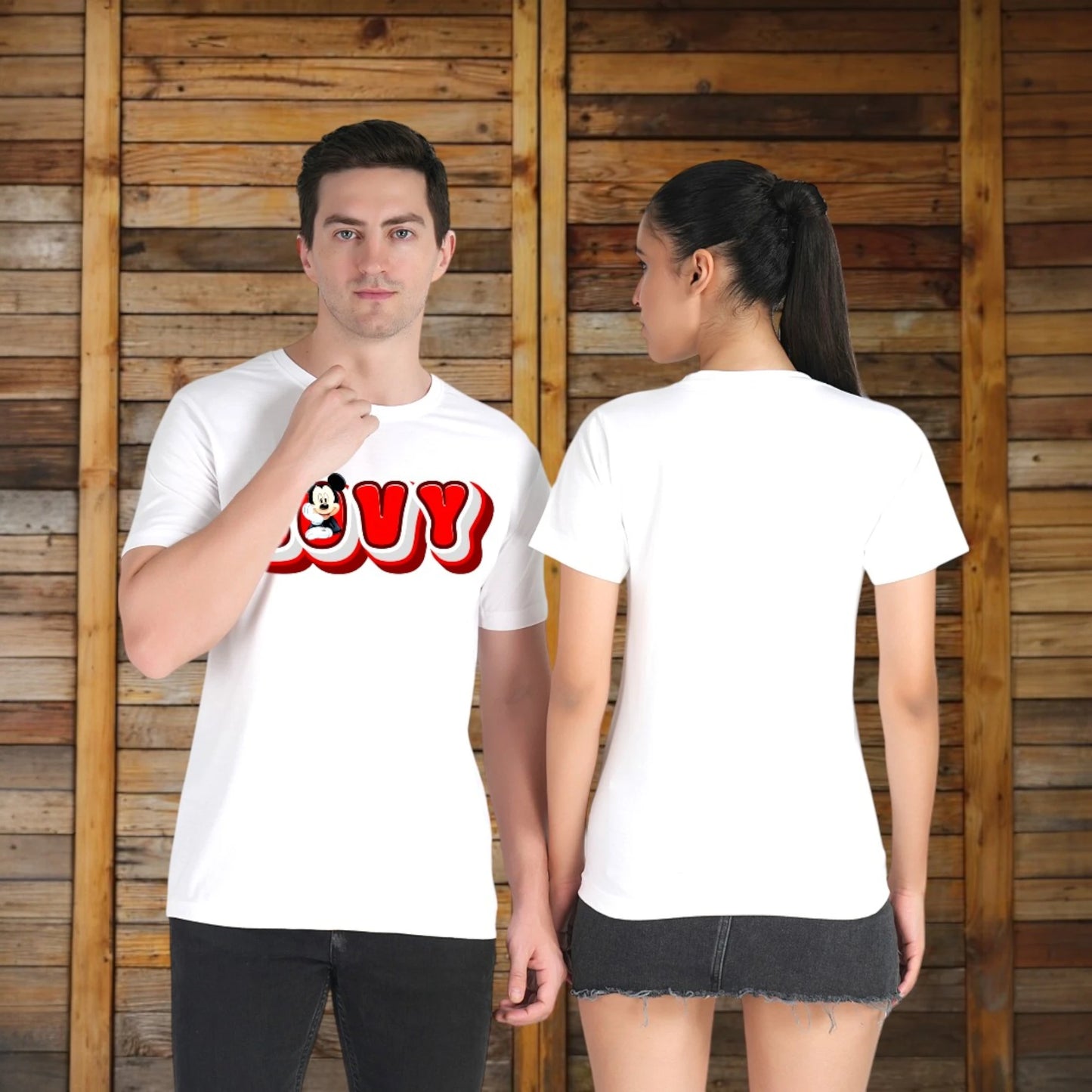 Lovy Dovy couple T-shirt white front-back view