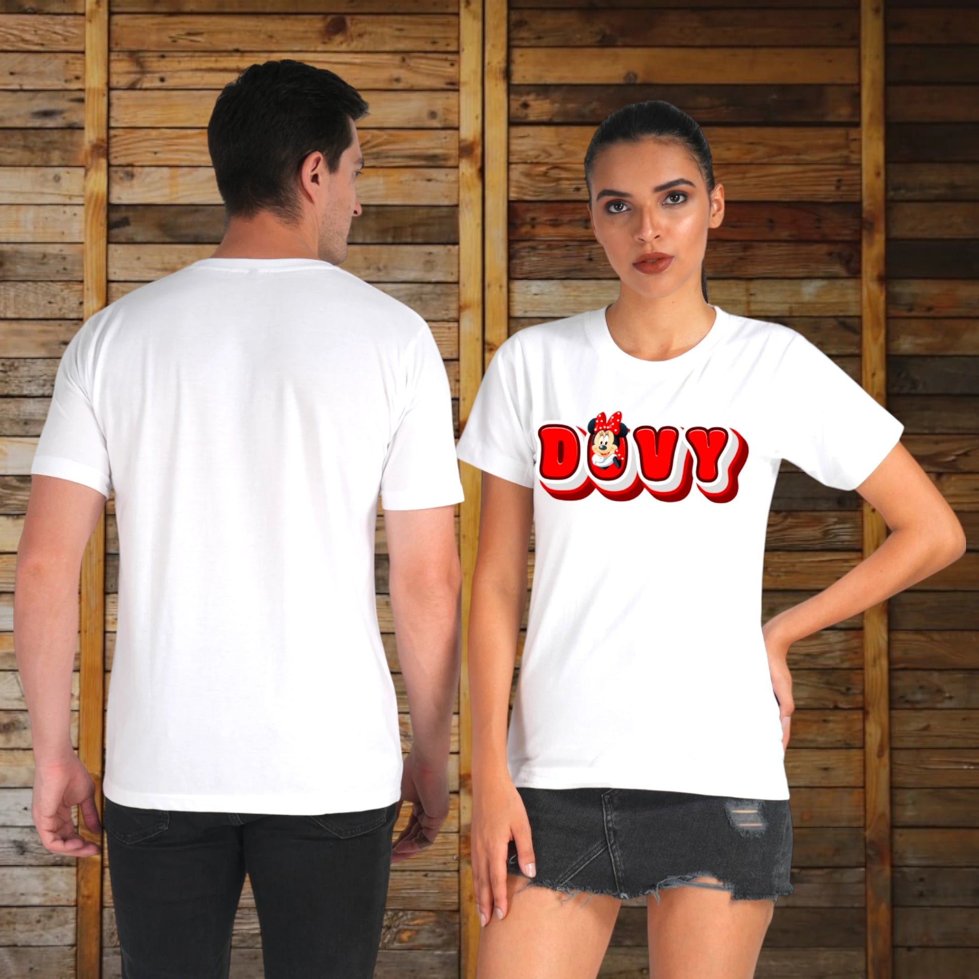Lovy Dovy couple T-shirt white front-back view