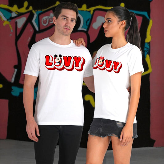 Lovy Dovy couple T-shirt white front view