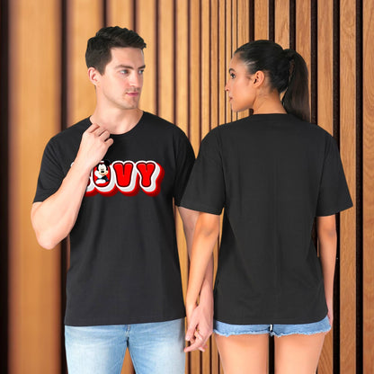 Lovy Dovy couple T-shirt black front-back view