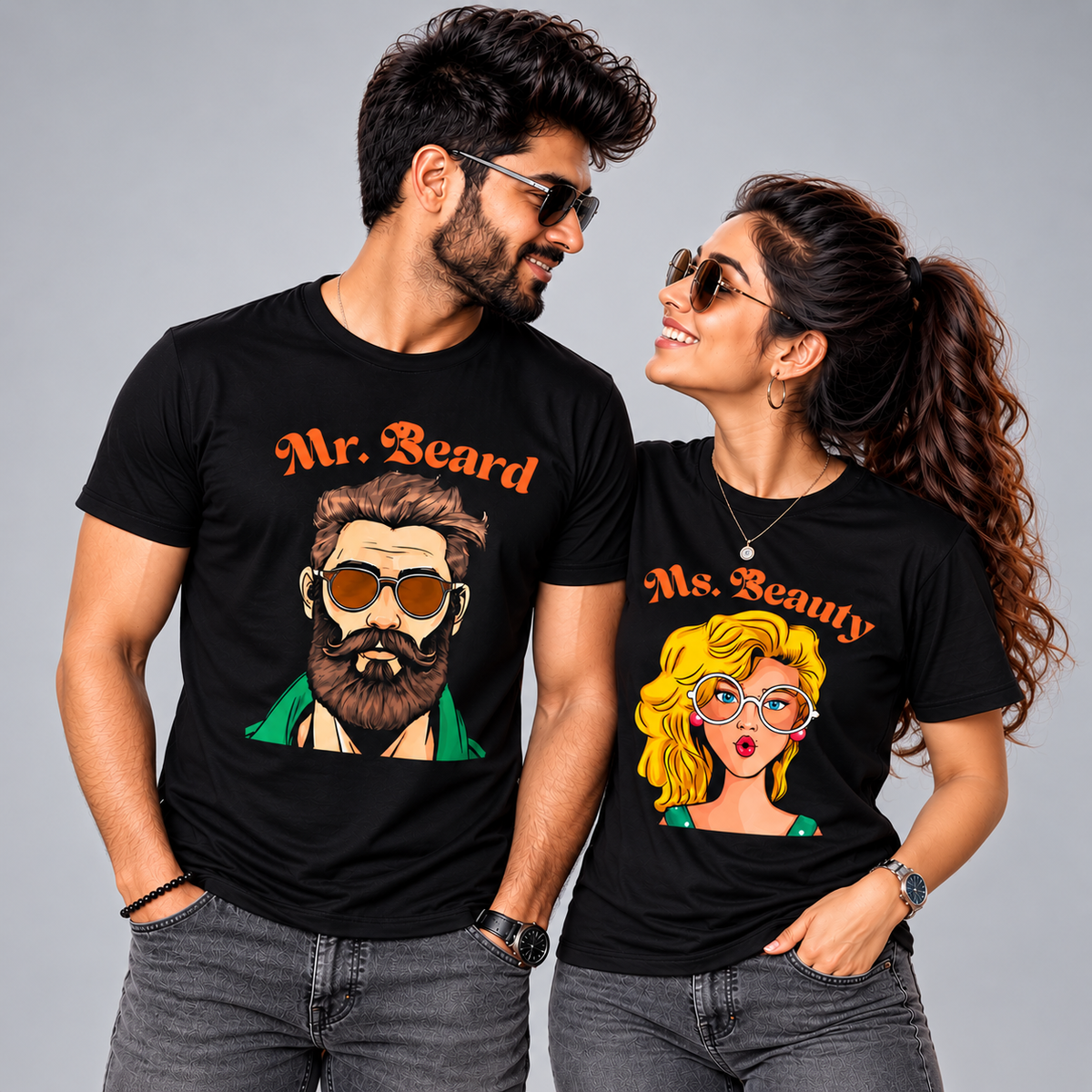 Mr. Beard & Ms. Beauty Couple T-Shirts Pair