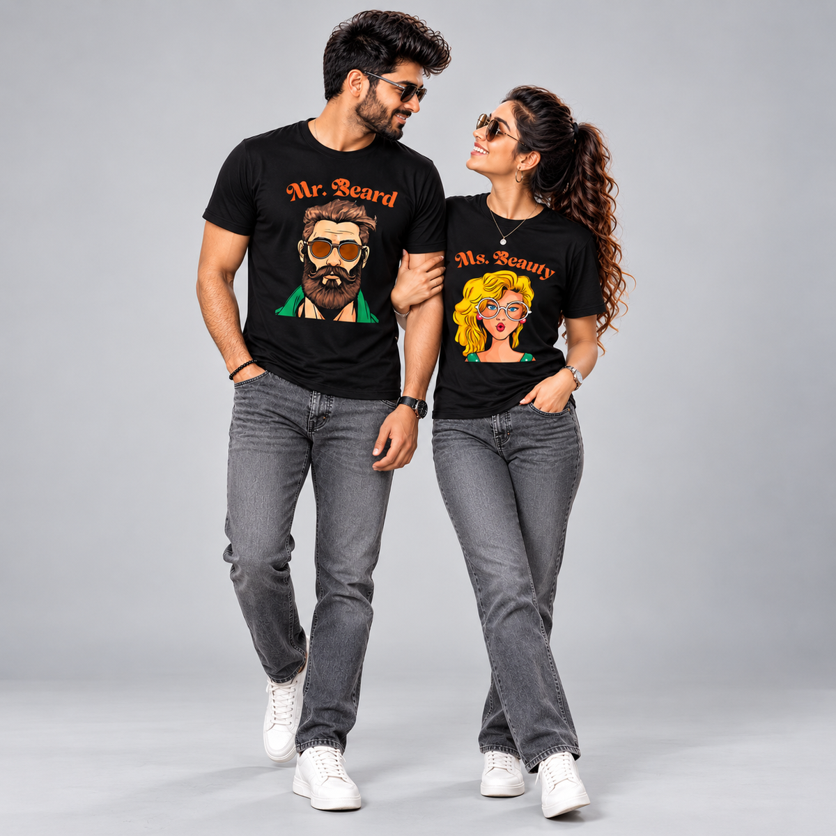 Mr. Beard & Ms. Beauty Couple T-Shirts Pair