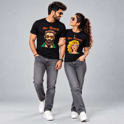 Mr. Beard & Ms. Beauty Couple T-Shirts Pair