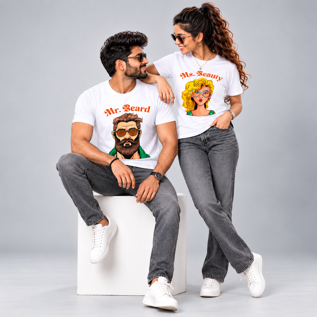Mr. Beard & Ms. Beauty Couple T-Shirts Pair