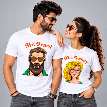 Mr. Beard & Ms. Beauty Couple T-Shirts Pair