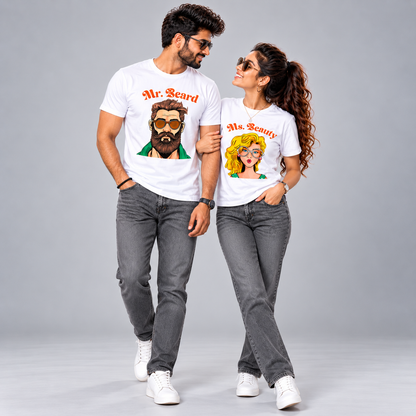 Mr. Beard & Ms. Beauty Couple T-Shirts Pair