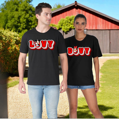 Lovy Dovy couple T-shirt black front view