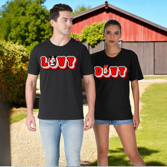 Lovy Dovy couple T-shirt black front view