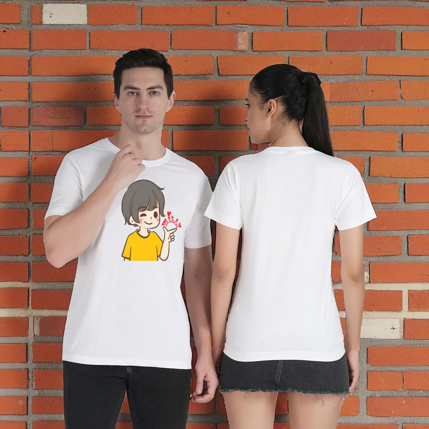 Willy Nilly Fun Couple T-shirt white front-back view