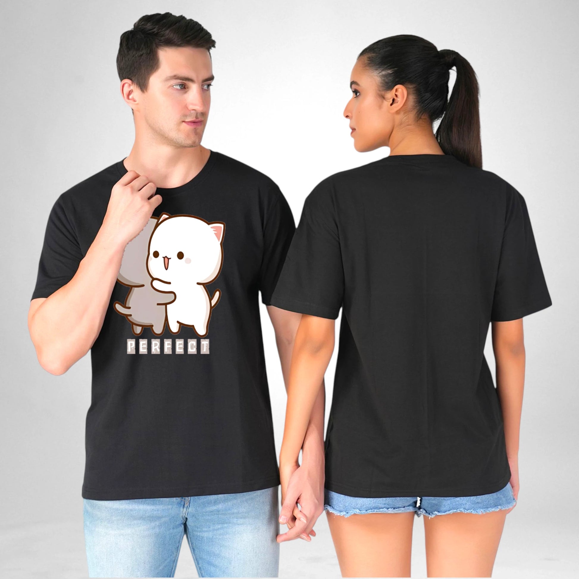 Perfect Pair Couple T-shirt black front-back view