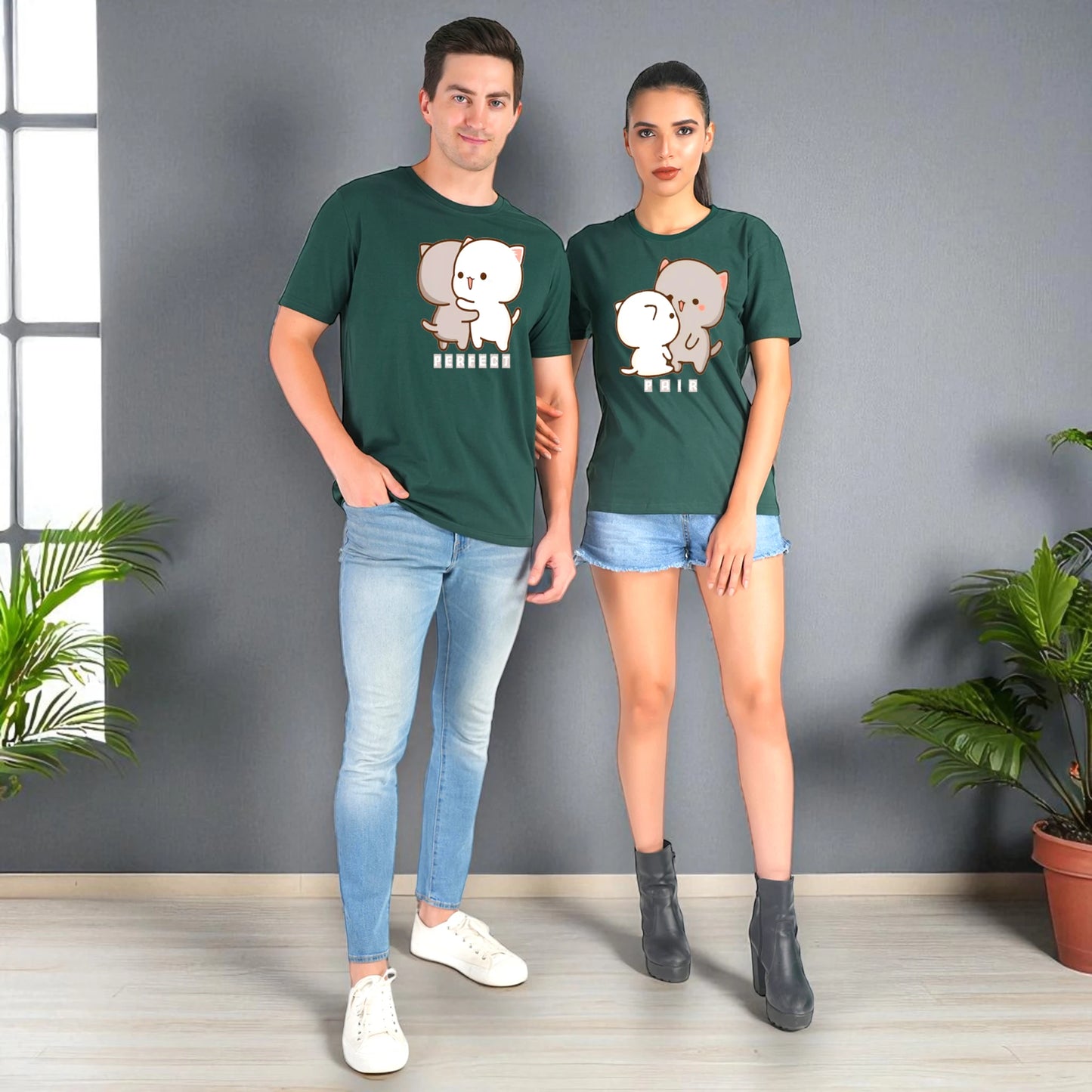 Perfect Pair Couple T-shirt green full view
