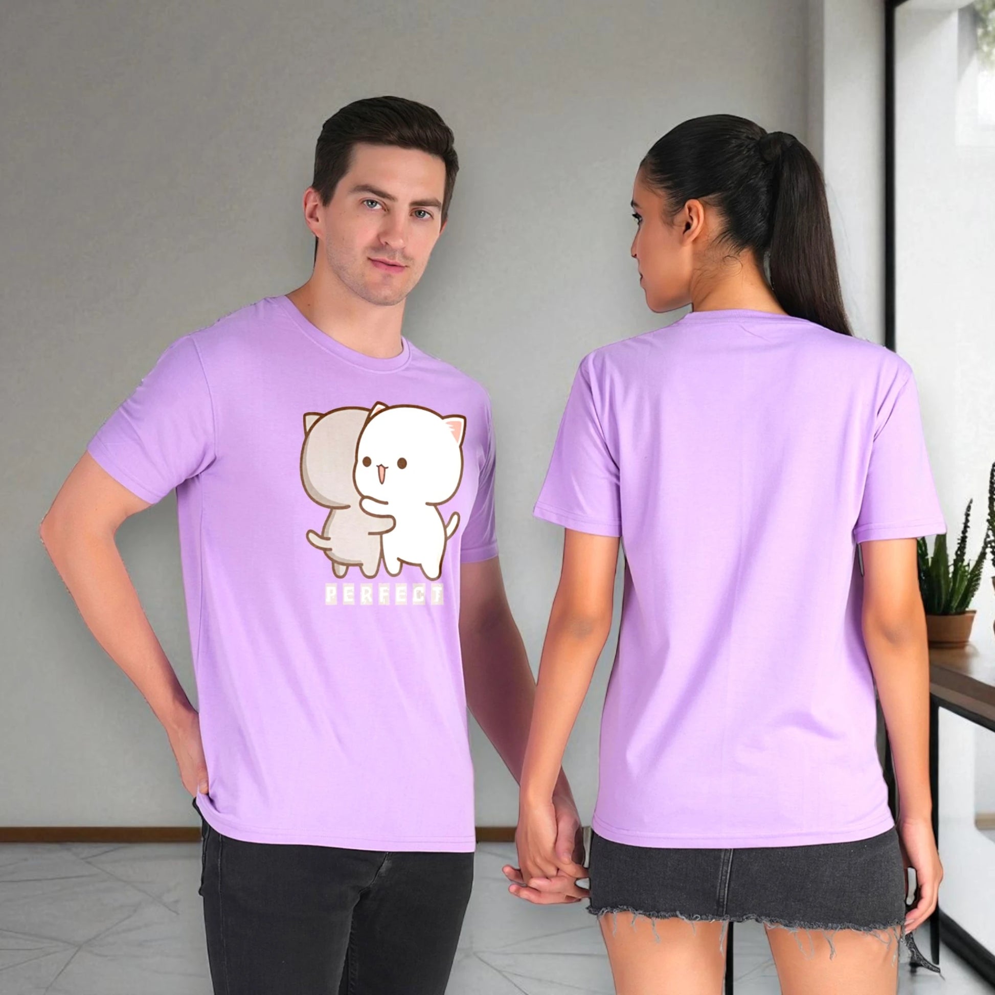 Perfect Pair Couple T-shirt purple front-back view