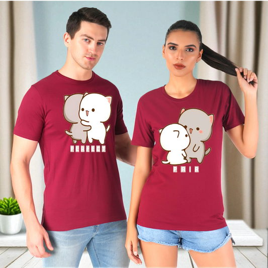 Perfect Pair Couple T-shirt maroon front view