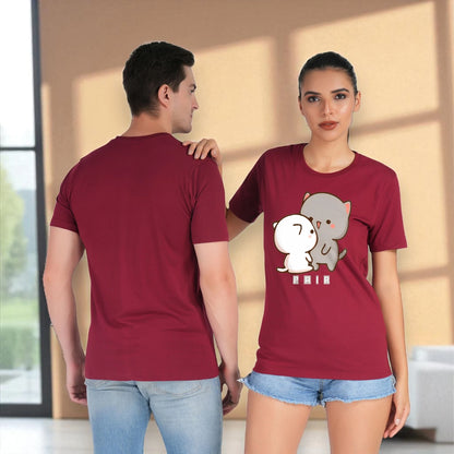 Perfect Pair Couple T-shirt maroon front-back view