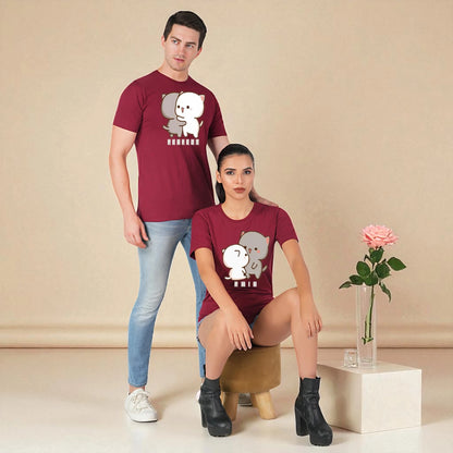 Perfect Pair Couple T-shirt maroon sitting