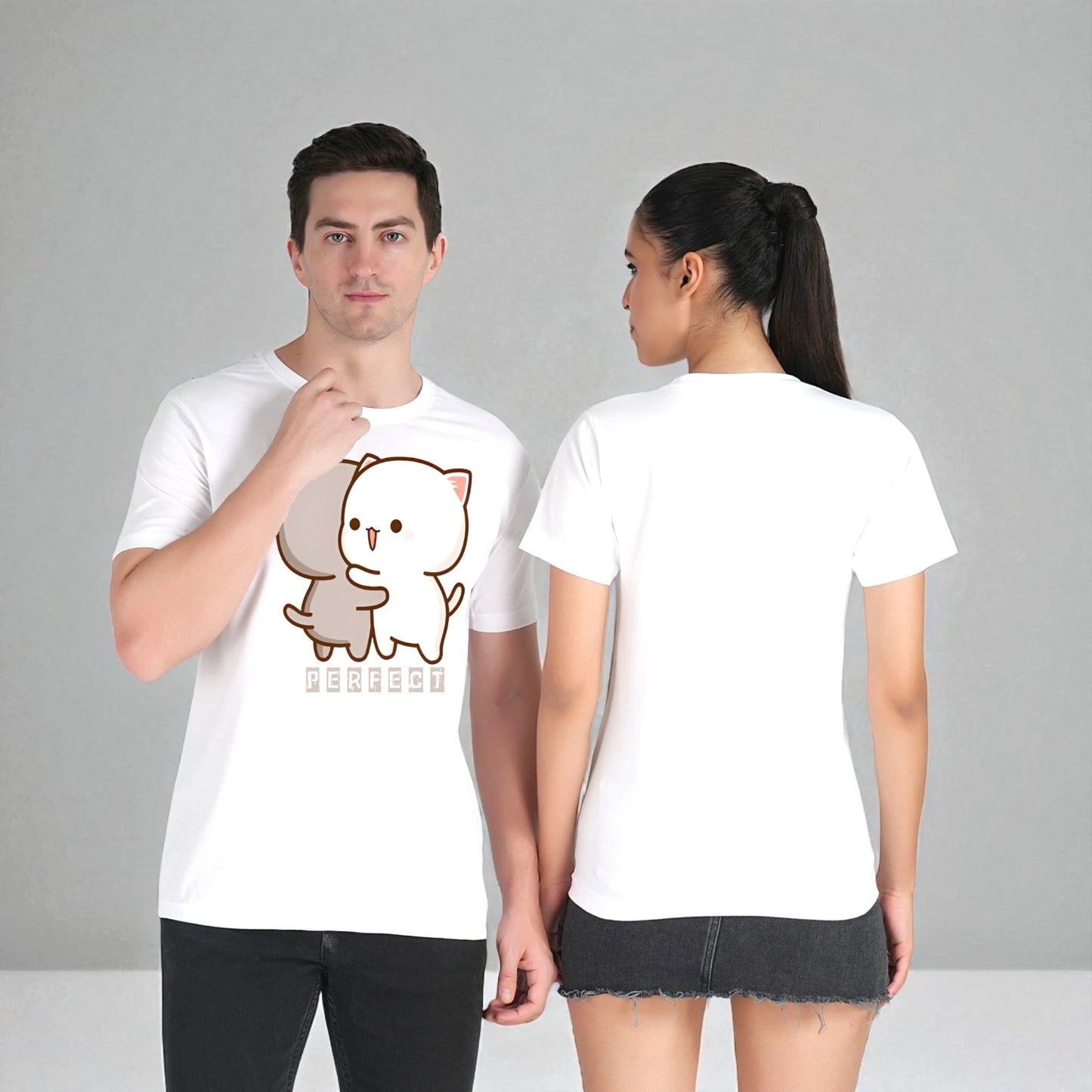 Perfect Pair Couple T-shirt white front-back view