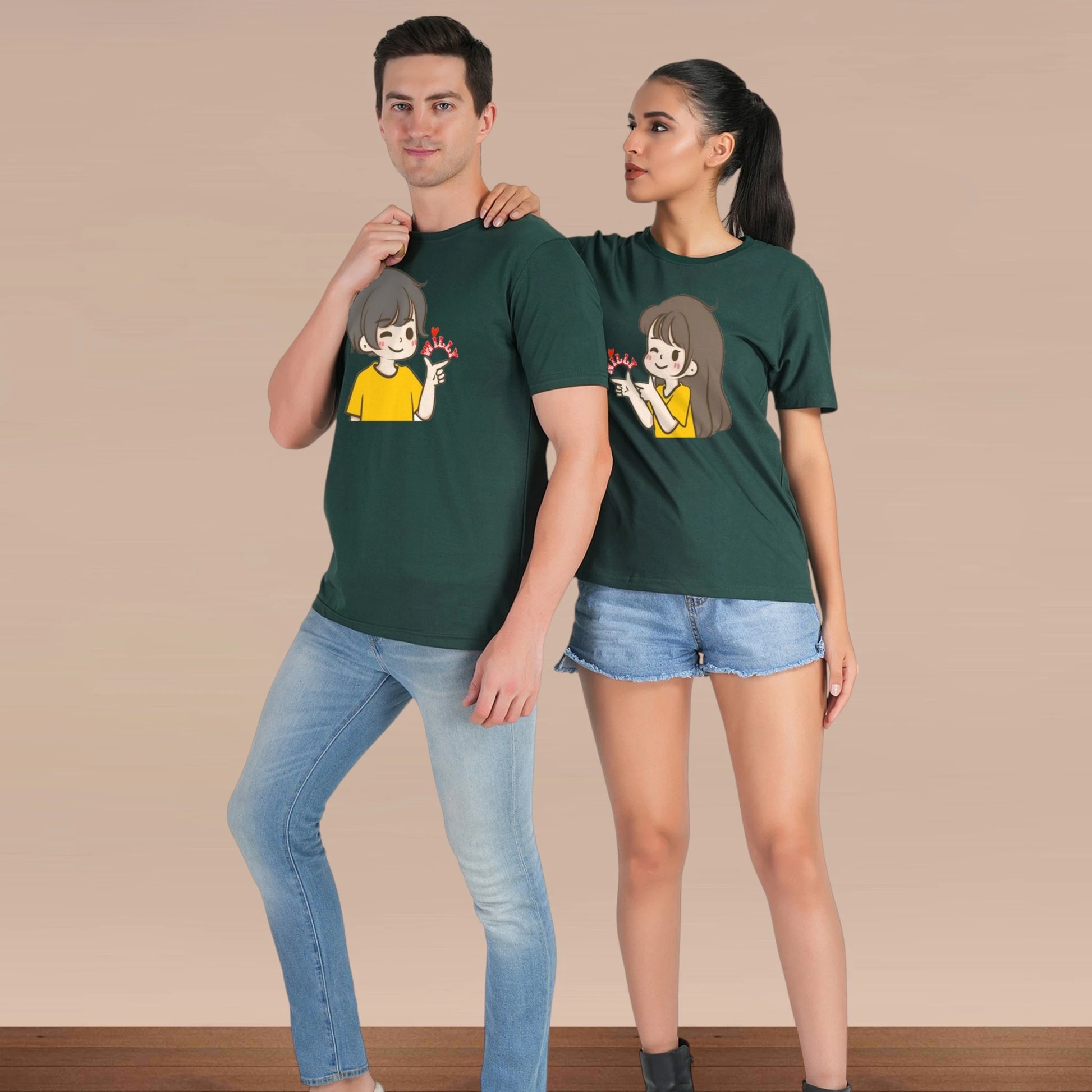 Willy Nilly Fun Couple T-shirt green side view