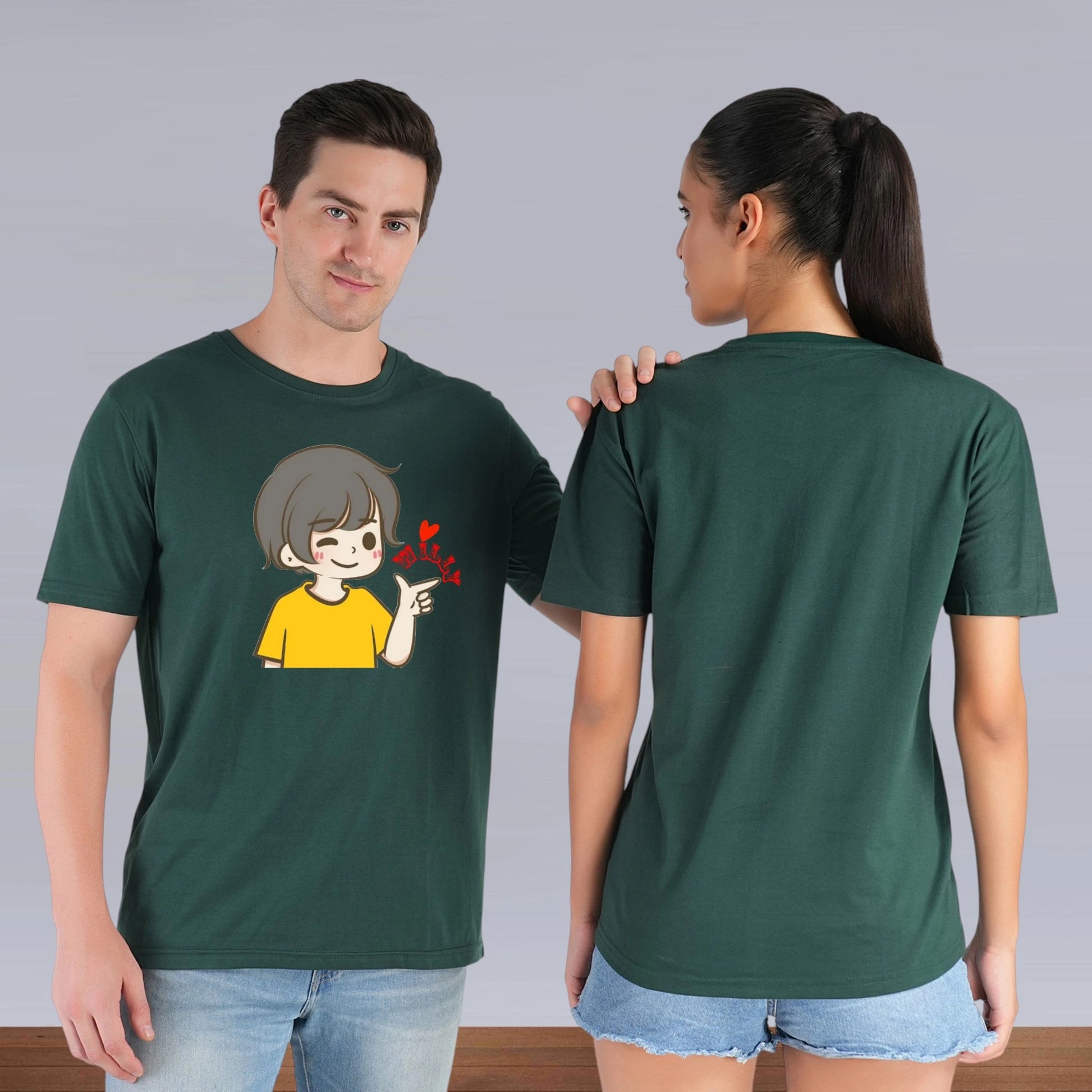 Willy Nilly Fun Couple T-shirt green front-back view