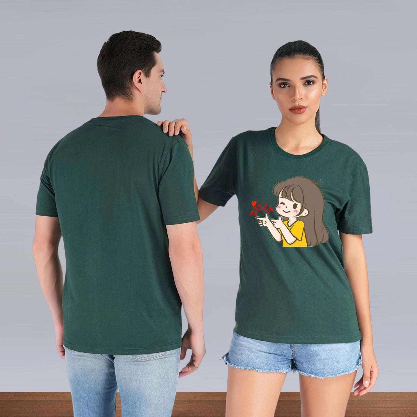 Willy Nilly Fun Couple T-shirt green front-back view
