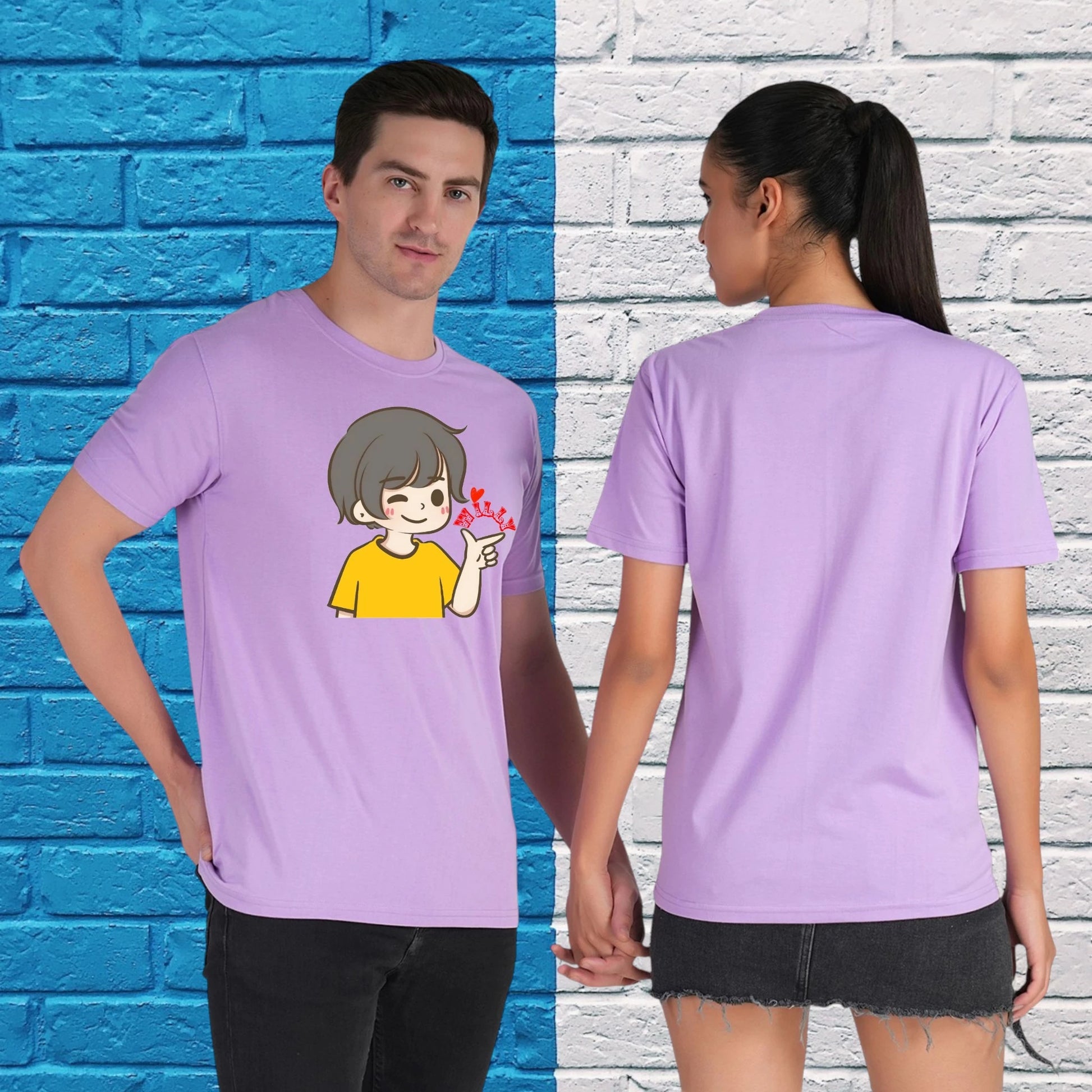 Willy Nilly Fun Couple T-shirt purple front-back view